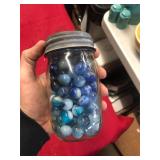Antique Jar of Blue Marbles