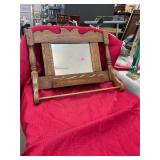 Antique Oak Shaving Mirror with Towel Bar