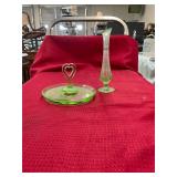 Green Depression Gless Vase and Tray