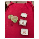 Green Depression Compote and Ashtrays