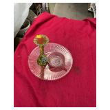 Pink Depression and Green Art Glass Vase