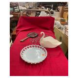 2 Piece Milk Glass and Antique Mirror  Lot