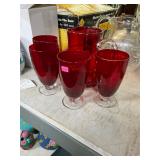 Artland Ruby Glass Pitcher and Glasses