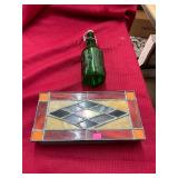 Stained Glass Box & Green Glass Bottle