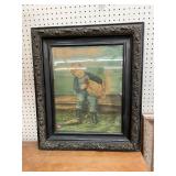 Antique Frame Child & Chicken Print