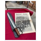 Civil War Reenacting Large Knife & Repro Newspaper