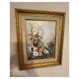 Signed Flower Oil On Canvas Painting