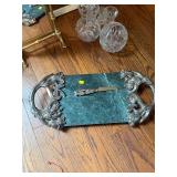 Marble and Silver Plate Cutting Board and Knife