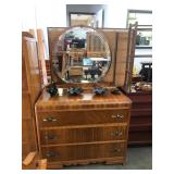 Vintage Wooden 3-Drawer Dresser with Mirror