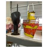 Metal Ship and Chicken Planter Yard Ornaments