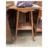 Antique Oak Brass Feet Wooden End-Table