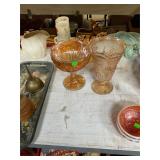 Carnival Glass Vase & Candy Dish