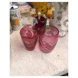 Satin and Ruby Red 3 Piece Glass Lot
