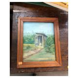Vintage Signed Outhouse Painting in Frame