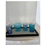 4 Piece Blue Lot Antique Glassware