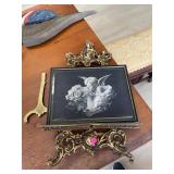 Antique Easel needs repair with Cherub Picture