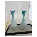 Pair of Blue Ewers Antique Victorian