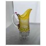 Antique EAPG Etched Yellow Amber Pitcher