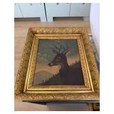 Antique Deer Oil on Canvas Painting