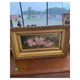 Antique Flower Oil on Board Painting