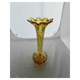 Antique Amber Art Glass Painted Vase