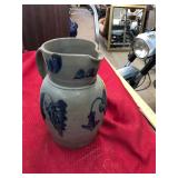 Vintage Stoneware Pitcher with Cobalt Decoration