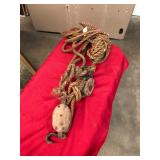 Vintage Wood Block Pulley & Rope