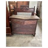 Antique 4-Drawer Wooden Dresser & Mirror