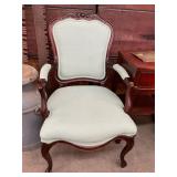 Antique Wood & Cushioned Arm Chair
