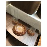 Vintage Wood Ashtray & Candle Holders