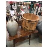 Pail, Crock and Silver Plate Tea Pot