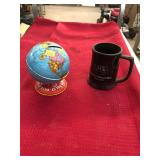Vintage Metal Saving World Piggy Bank and Bank Mug