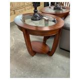 Pair of Dark Stained Wood & Glass End Tables