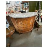 Antique Inlaid French Demilune with Marble Top