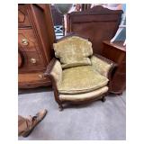 Antique Wooden & Clothed Arm Chair