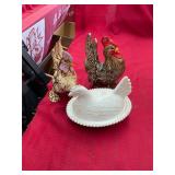 Ceramic Roosters and Nesting Hen
