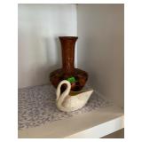 Belleek Swan and Basket Vase