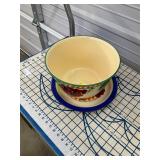 Vintage Hand-Painted Enamel Bowl & Plate