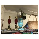 Vintage Lamps and Basket Lot