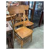 Pair of Antique Oak Leather Bottom Dining Chairs