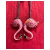 Two Flamingo Yard Stands Decor