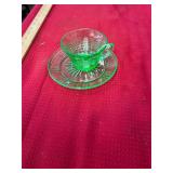 Uranium Green Depression Glass Cup and Saucer