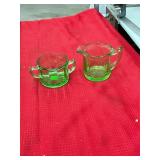 Uranium Green Depression Glass Creamer and Sugar