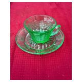 Uranium Green Depression Glass Cup and Saucer