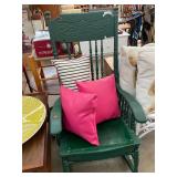 Antique Painted Wooden Rocking Chair Pink Pillows