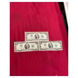 Lot of Three 1976 2 Dollar Bills