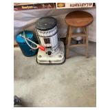 Kerosene Heater, Kerosene, and Barstool