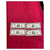 Lot of Four 1976 2 Dollar Bills