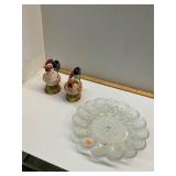 Rooser Creamer and Sugar and Egg Plate