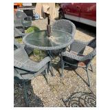 Wicker Table and 4 Chairs and Umbrella